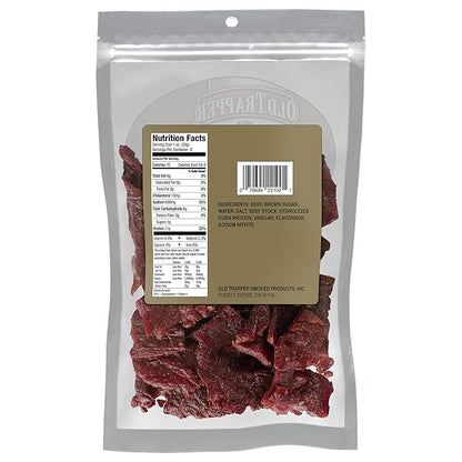 Old Trapper Beef Jerky, Old-Fashioned 8 Ounce Bag, Tender Meat Snacks for Lunches or Between Meals, 11 Grams of Protein, Zero Grams of Fat, and 70 Calories per Serving (Pack of One)