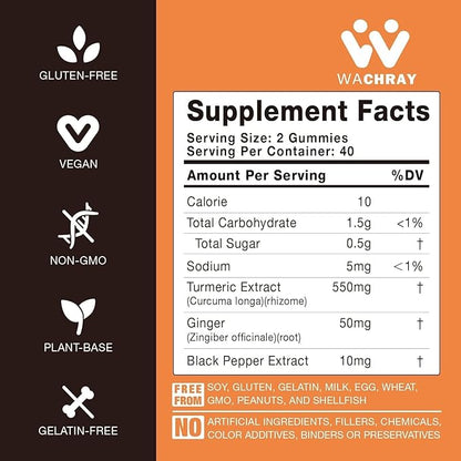 Turmeric Curcumin Gummies with Ginger & Black Pepper Extract - 2 Pack Tumeric Gummy Supplements for Pain Inflammation Joint Weight Health Support - Vegan, Organic, Gelatin-Free - for Adults and Kids