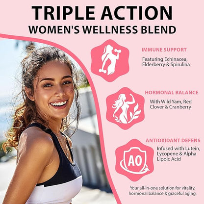 Sugar-Free Women's Multivitamin Gummies – with Inositol, Iron, Biotin, Vitamin D3 & K2 – Supports Energy, Immunity, Hair, Skin & Nails – Vegan, Non-GMO, Gluten-Free – 60 Count 30 Day Supply