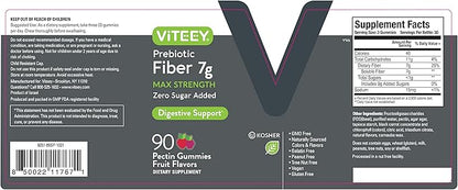 Viteey Prebiotic Fiber Gummies for Adults, 7g - Gut Health & Digestive Soluble Fiber Supplement Gummies - Zero Sugar Added, Vegan, Gluten-Free - 90 Count
