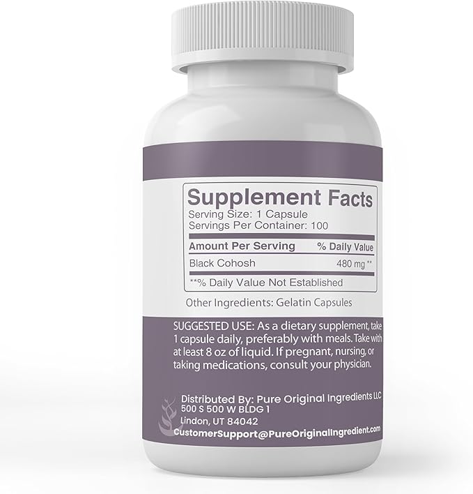 Pure Original Ingredients Black Cohosh Root, (100 Capsules) Always Pure, No Additives Or Fillers, Lab Verified