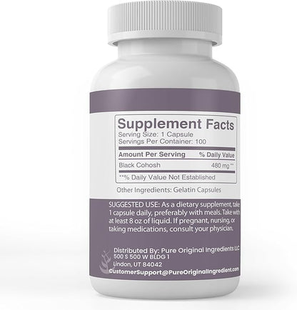 Pure Original Ingredients Black Cohosh Root, (100 Capsules) Always Pure, No Additives Or Fillers, Lab Verified