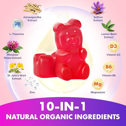 softbear Saffron Gummies for Kids & Adults, 10-in-1 Organic Saffron Supplements with 88.5mg Saffron Extract Support Calm Mind & Focus & Zzz, Sugar Free/Non-GMO, Raspberry Flavor 120 Count