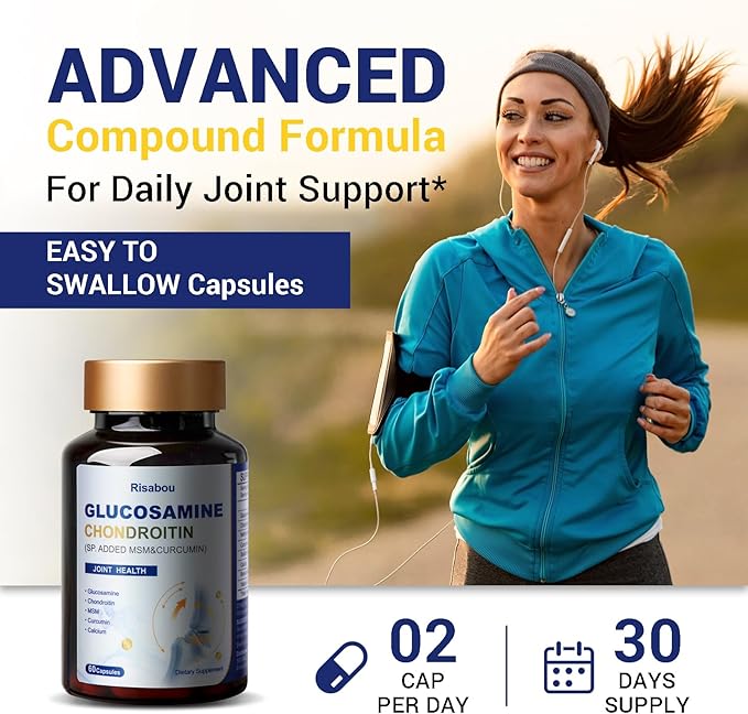 Glucosamine Chondroitin Supplement Advanced Joint & Cartilage Formula, Supports Healthy Joints, Mobility & Cartilage, with MSM, Curcumin 95%, Sodium Hyaluronate, Calcium, Bone, Collagen, Vitamin K2