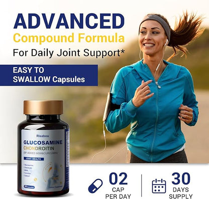 Glucosamine Chondroitin Supplement Advanced Joint & Cartilage Formula, Supports Healthy Joints, Mobility & Cartilage, with MSM, Curcumin 95%, Sodium Hyaluronate, Calcium, Bone, Collagen, Vitamin K2