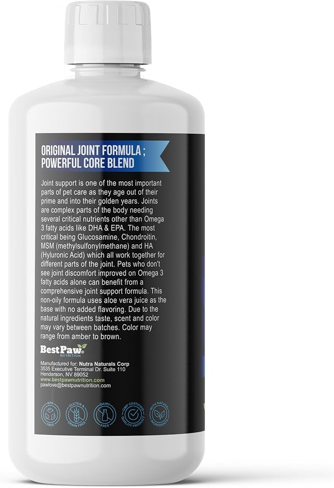 Best Paw Nutrition Glucosamine Chondroitin for Dogs & Cats - Liquid Hip and Joint Supplement with MSM & Hyaluronic Acid - Joint Support for Arthritis, Hip Dysplasia and Pain Relief - 32 oz