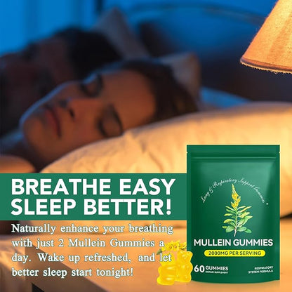 Mullein Gummies for Lung Cleanse 60 Count - Mullein Leaf Extract Gummies with Chlorophyll - Natural Herbal Supplement for Lung Cleanse, Respiratory Support, Boosts Immunity, Digestive Wellness