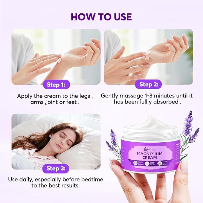 Topical Magnesium Lotion Cream for Sleep: Natural Magnesium Body Butter for Sweet Sleep/Leg Cramps/Feet/Arms/Muscle Pain Relaxation - Calm Moisturizing Day and Nightime Cream for Women and Men 4 oz