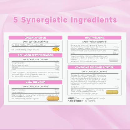 Natener 6 in 1 Women Vaginal Probiotics, 80B CFU Lactobacillus + 800mg Omega-3 + 250mg NAD+ + 179.5mg Vitamin C Promote Healthy Vaginal Odor & Vaginal Flora