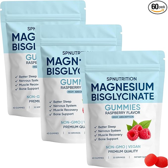 Magnesium Bisglycinate Gummies, 400mg Magnesium Bisglycinate Chelate with Sea Salt & Raspberry Powder, Vegan, 60 Gummies (3)