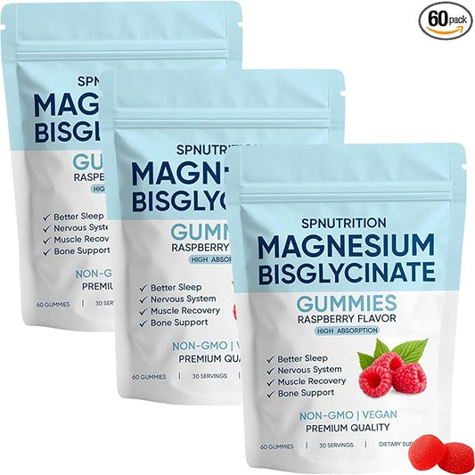 Magnesium Bisglycinate Gummies, 400mg Magnesium Bisglycinate Chelate with Sea Salt & Raspberry Powder, Vegan, 60 Gummies (3)