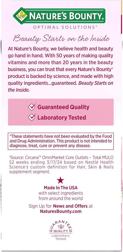 Nature's Bounty Optimal Solutions Ultra Collagen Booster for Healthy-Aging Supplement, Resveratrol, Hyaluronic Acid – Collagen Capsules for Women, 48 Capsules (Pack of 2)