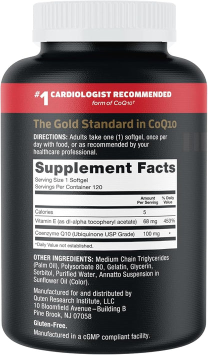Qunol Ultra CoQ10 100mg, 3x Better Absorption, Patented Water and Fat Soluble Natural Supplement Form of Coenzyme Q10, Antioxidant for Heart Health, 120 Count Softgels