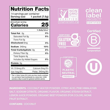 Cure Hydration | Plant-Based Electrolyte Drink Mix | No Added Sugar | FSA-HSA | Dehydration Relief Powder Made with Coconut Water | Non-GMO | Vegan | Pouch of 14 Packets - Watermelon