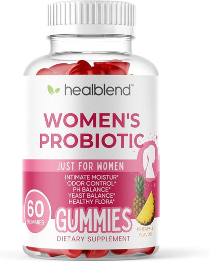 healblend Women’s Probiotic Gummies – Supports Intimate Health, Odor Control, pH & Yeast Balance, Digestive & Immune Support – Daily Probiotic Supplement for Women - Pineapple Flavor - 60 Count (1)