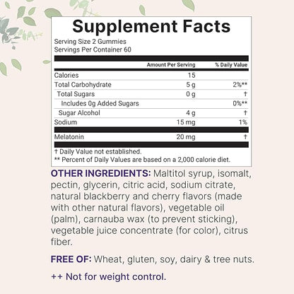 Micro Ingredients Melatonin 20mg Gummies for Adults, 120 Count | Sleep Aid 10mg Melatonin per Gummy | Sugar Free BlackBerry Cherry Flavor | No Drug + Non-Habit-Forming | Non-GMO, Gluten Free