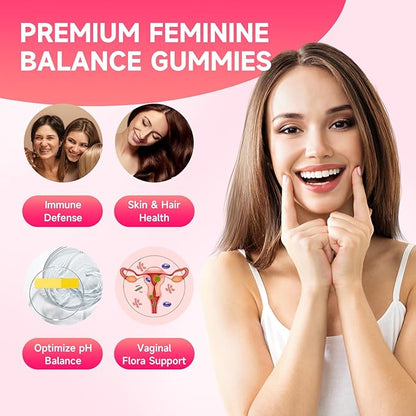 Feminine Balance Gummies for Women, 2 Pack Premium Feminine Balance Gummies Support PH Balance & Vaginal Health, Vegan, Gluten-Free, Strawberry Flavor