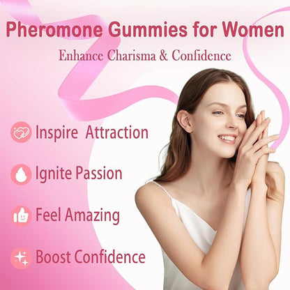 Pheromone Gummies for Women, Charisma & Confidence & Social Vibe,with Maca,Beetroot,Fenugreek,Slippery Elm,Parsley & L-Arginine, Sugar Free,Strawberry Flavor