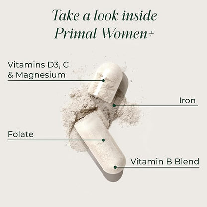 Primal Harvest Women+, Woman's Multivitamin Vitamin A, Vitamin C, Vitamin D and E, Vitamin B12, B6, Biotin, Zinc Supplements,1 Pack 60 Capsules