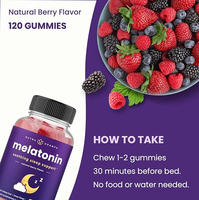 Melatonin Gummies for Kids & Adults | Natural Sleep Aid Drug-Free, Vegan Berry Flavor Kids Melatonin Gummy Supplement | 2.5mg, 5mg or 10mg Dose | Sleeping Pills Substitute 60 Gummies (Pack of 2)