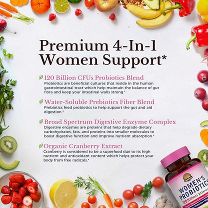 Vitalitown Women's Inner & Outer Beauty Bundle: 120 Billion CFU Probiotics (30 Strains) + Evening Primrose Oil 1300mg, Complete Gut, Vaginal & Skin Health