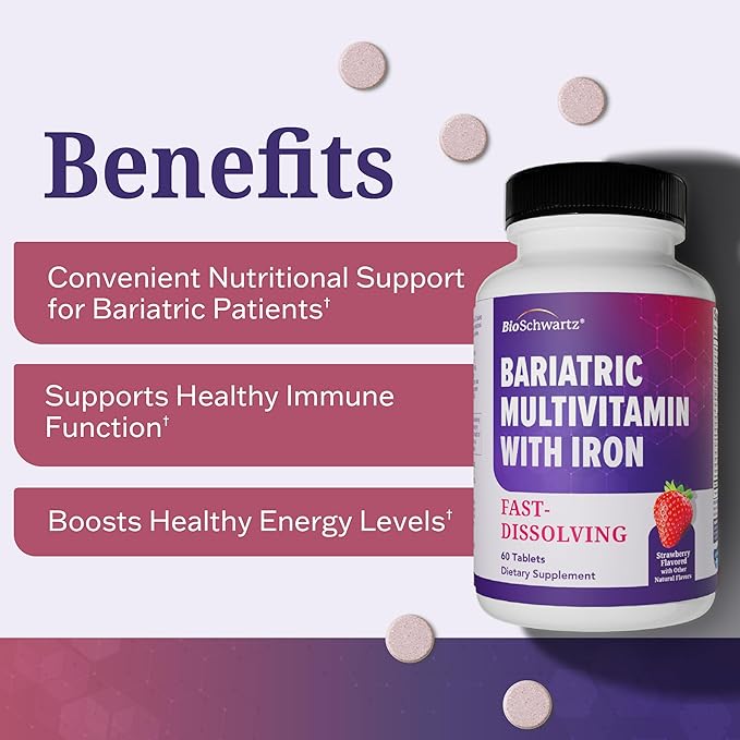 BioSchwartz Bariatric Multivitamin with Iron - 60 Chewable Tablets, 30-Day Supply - Third-Party Tested - Bariatric Multivitamin with Iron for Gastric Bypass