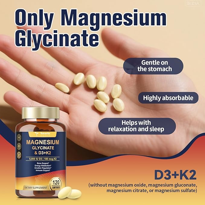 9-in-1 Magnesium Glycinate 500mg + Vitamin D3 5000 IU & K2 Complex - High Absorption - Healthy Stress, Sleep, Muscle Function, Bone Health & Energy Supports | Non-GMO, Gluten-Free 2 Pack