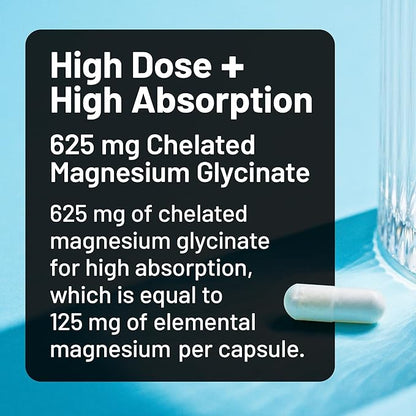 NatureWise Magnesium Glycinate 625 mg - High Absorption Chelated Magnesium Glycinate for Sleep, Relaxation, Muscle & Bones* - Gentle on Stomach, Vegan, Non-GMO - 30 Capsules[30-Day Supply]
