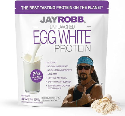 JAYROBB Unflavored Egg White Protein 80 oz, 5 Pound Bag