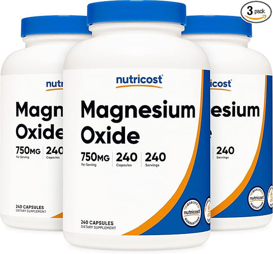 Nutricost Magnesium Oxide 750mg, 240 Capsules (3 Bottles)