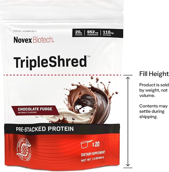 Novex Biotech TripleShred Protein Powder – Lean Muscle & Metabolism Support with Thermogenic Blend, Caffeine, Green Tea & Coffee Bean – Weight Management Formula, Chocolate Fudge, 20 Servings