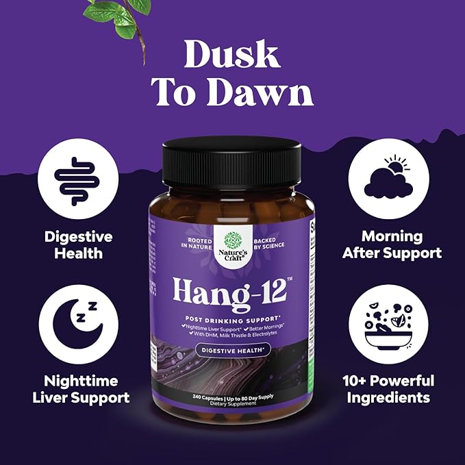 Nighttime Liver Detox & Hydration Pills - Pre and Post Drinking Recovery Liver Support Supplement for Better Mornings with DHM Dihydromyricetin Milk Thistle Extract and Electrolytes - 240 Count