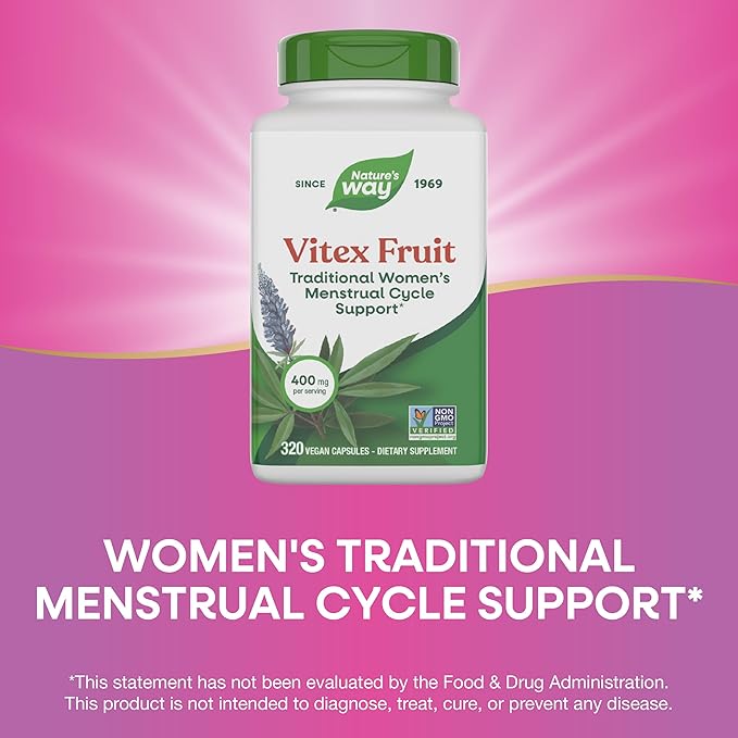 Nature's Way Vitex Fruit, Traditional Menstrual Cycle Support*, Traditional Women's Health Support*, Chasteberry Supplement for Women, Vegan, 320 Capsules (Packaging May Vary),(Pack of 2)