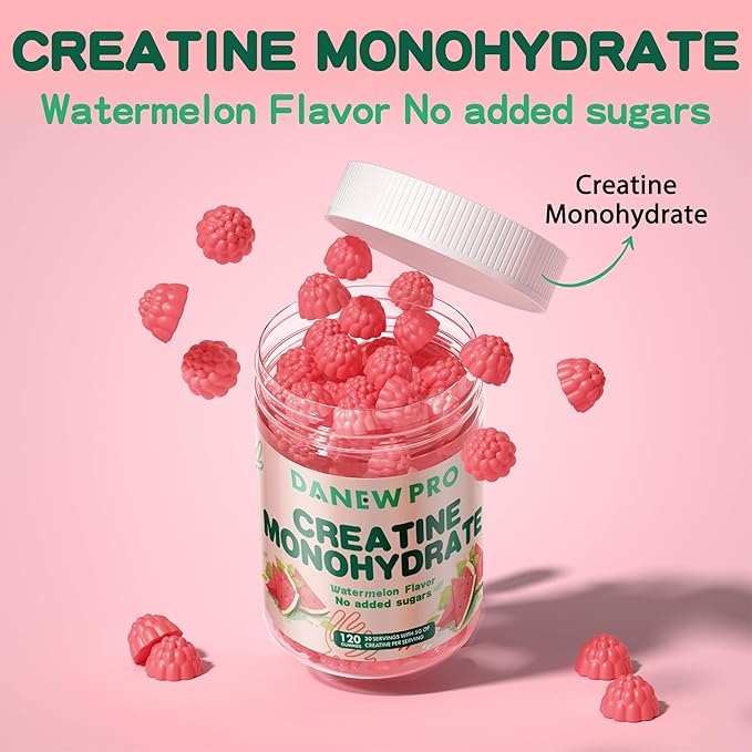 NSF Certified Creatine Gummy 5g - Creatine Monohydrate Gummies for Men & Women, Creatine Monohydrate for Muscle Strength, Muscle Builder, Energy Boost, Pre-Workout Supplement(120 Count)-Watermelon