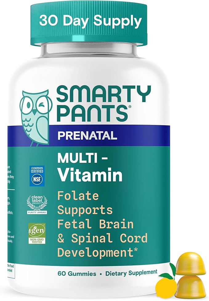 SmartyPants Prenatal Vitamins for Women, Multivitamin Gummies: Pre and Postnatal Vitamins, Biotin, Methylfolate, Vitamin D3, C, Vitamin B12, B6, A, K & Zinc, Inositol, 60 Count (30 Day Supply)