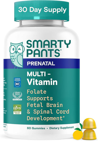 SmartyPants Prenatal Vitamins for Women, Multivitamin Gummies: Pre and Postnatal Vitamins, Biotin, Methylfolate, Vitamin D3, C, Vitamin B12, B6, A, K & Zinc, Inositol, 60 Count (30 Day Supply)