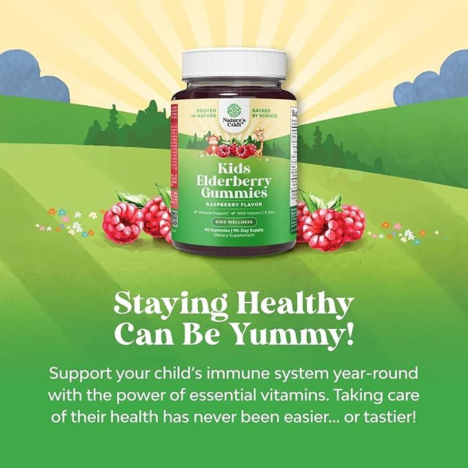Sambucus Elderberry Gummies for Kids Health - Delicious Black Elderberry Gummies with Zinc and Vitamin C for Kids Immune Support - Gelatin and Gluten Free Non-GMO Immunity Support - 90 Count