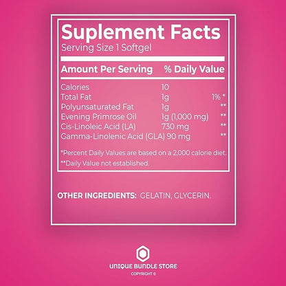 Evening Primrose Oil for Women 1000mg – 75 Softgels, Organic Evening Primrose Oil, Softgels with GLA Omega-6, Aceite De Onagra, Primerose Supplement for Skin & Wellness (Pack of 1)