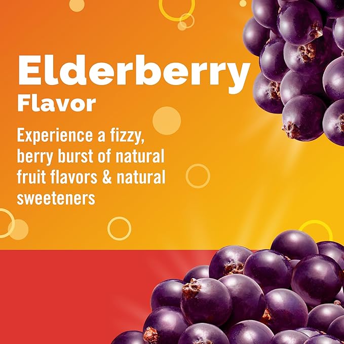 Emergen-C Elderberry Fizzy Drink Mix, Elderberry Immune Support, Natural Flavors, With High Potency Vitamin C, 18 Count