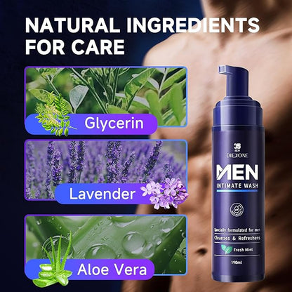 Men's Intimate Care Wash - pH-Friendly Cleanser with Lavender & Aloe Vera, Gentle Daily Cleansing for Men, Soothing Feel, Lasting Freshness - 190ml