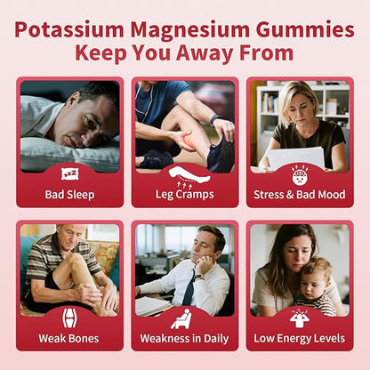 2 Pack Potassium Magnesium Gummies, Sugar Free Potassium Supplement Magnesium Glycinate 500mg, Ashwagandha, Vitamins D3, C, B6, Calcium & Zinc for Sleep, Leg Cramps & Muscle Relaxation-120 Count
