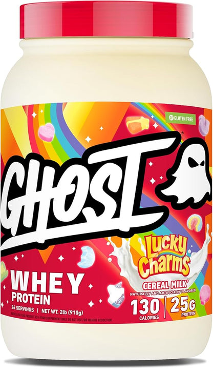 GHOST Whey Protein Powder, Lucky Charms Cereal Milk - 2LB, 25G of Protein - Whey Protein Isolate & Concentrate Blend - Post Workout Fitness & Nutrition Shakes, Smoothies & Baking - Soy & Gluten-Free