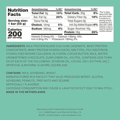 Barebells Soft Protein Bars Minty Chocolate - 24 Bars (2 Packs of 12) -16g High Protein Treats - Chocolate Nutrition Bar with 1g Total Sugars - On The Go Breakfast or Post-Workout Snack