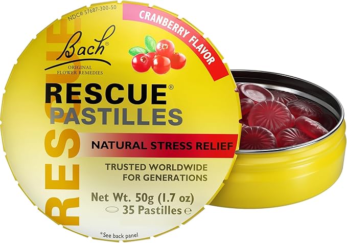 Rescue Bach PASTILLES, Cranberry Flavor, Stress Relief Lozenges, Homeopathic, Flower Eessences, 35 Count