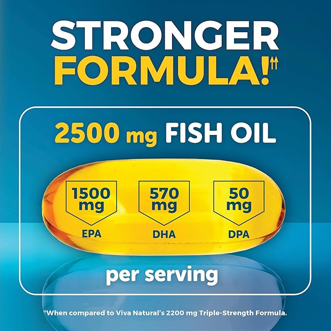 Viva Naturals Omega-3 Fish Oil, Triple Strength, 2500 mg, 30 Softgels – Re-Esterified Omega 3 Fatty Acids Including EPA, DHA, DPA - Pascatarian-Friendly
