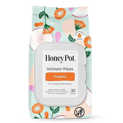 The Honey Pot Company - Prebiotic Feminine Wipes - Daily PH Balancing, Fragrance & Sulfate Free Wipes for Intimate Parts, Body, or Face - Hygiene Products - 30 ct.