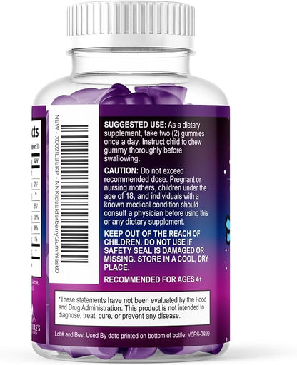 Kids Immune Support Elderberry Gummies - Daily Children's Vitamins C, Zinc & Kids Support Gummy - Nature's Sambucus Elderberry Supplement, Vegan, Gluten-Free, Tasty Berry Flavor - 60 Gummies