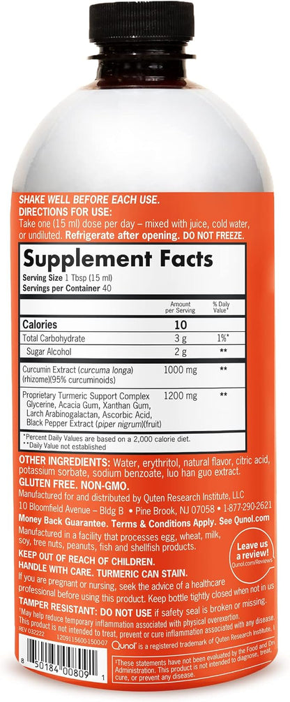 Qunol Liquid Turmeric Curcumin with Black Pepper 1000 Milligram, Supports Healthy Inflammation Response and Joint Support, Dietary Supplement, Extra Strength, 40 Servings, 20.3 fl oz (pack of 1)