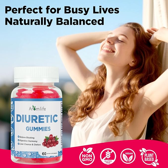 Aromlife Diuretic Retention Gummies for Water Retention & Bloat, Herbal Diuretic Water Away Gummies with Milk Thistle for Digestion, 60 Count Sugar-Free Vegan Fluid Balance Gummy for Men and Women