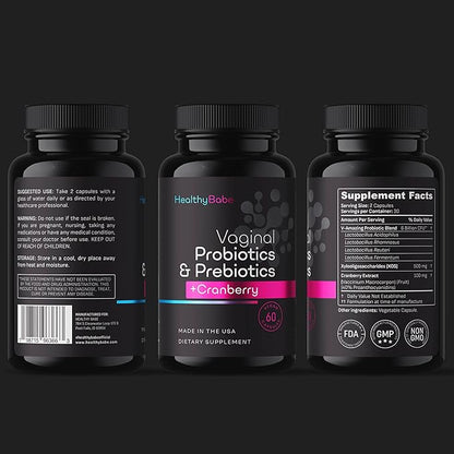 Healthy Babe Vaginal Probiotics for Women + Prebiotics & Cranberry Pills, pH Balance, Healthy Odor, Yeast, Immune Support, Positive Microbiome Health, Women’s Acidophilus Probiotic, 60 Vegan Capsules